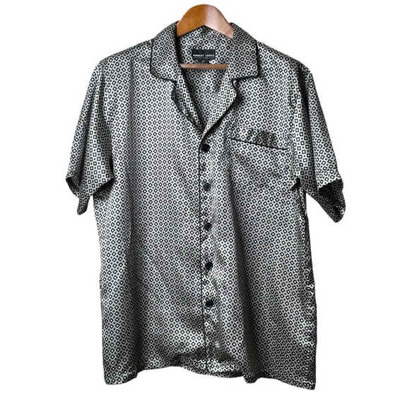 Vintage Robert Louis Large Silk Diamond Pattern Sleep Shirt Button Up Men's 90s - Picture 2 of 8